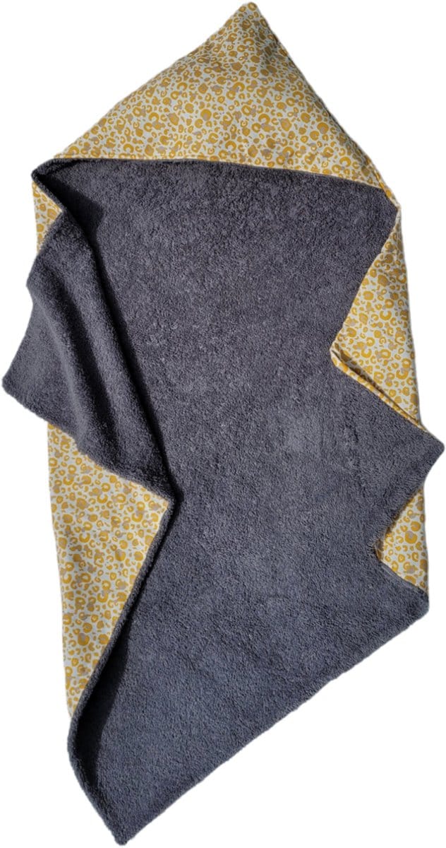 omslagdoek wikkeldoek baby ca. 75cm x 75cm oker geel panter