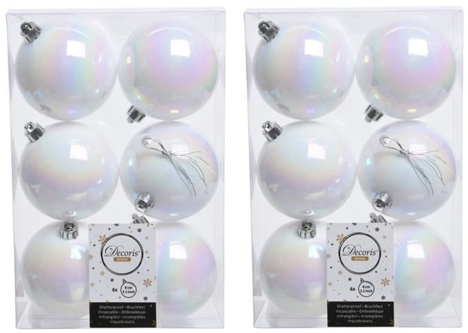 Decoris Kerstballen - 36x st - wit parelmoer - D8 cm - kunststof - mat/glans - kerstversiering