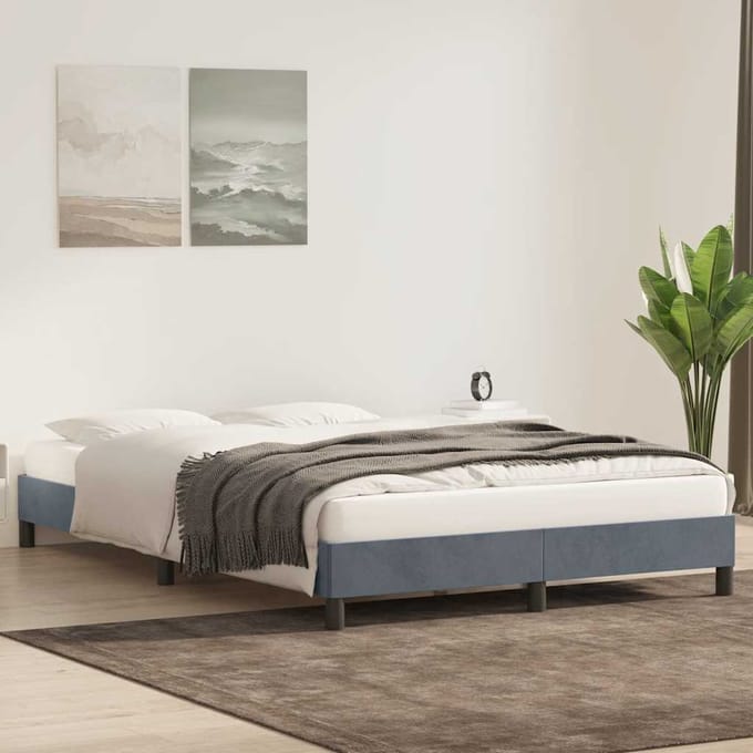 vidaXL - Bedframe - zonder - matras - 140x210 - cm - fluweel - donkergrijs