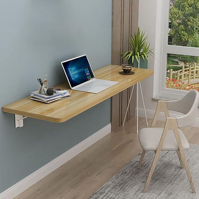 Wandmontage Klaptafel - Opklapbaar Bureau Wand - Ruimte Besparen - Robuuste Staalbeugel - 2cm dik - Houtkleur