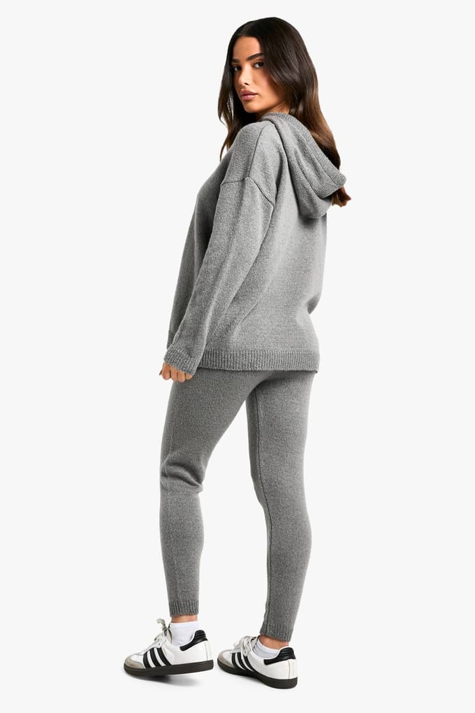 boohoo Dames Petite Soft Knit Hoodie & Broek Co-ord | Grey | Maat: Medium