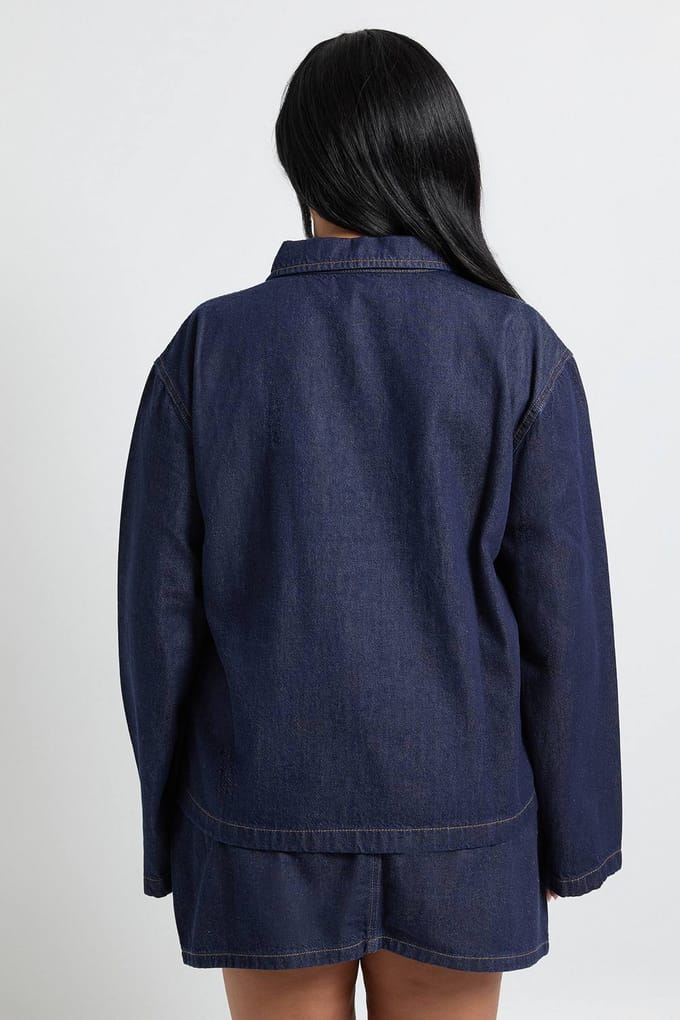 boohoo Dames Plus Denim Rugbyshirt met kraag | Indigo | Maat: 16