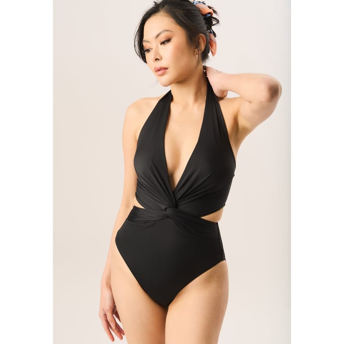 Halter gedraaid uitgesneden badpak