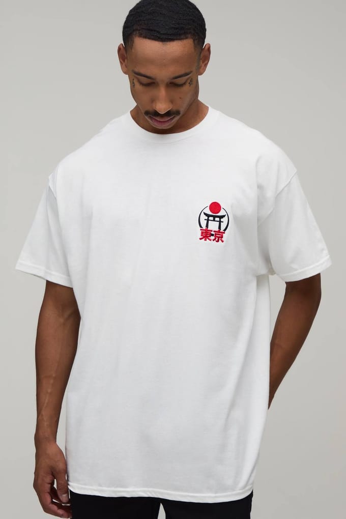 Oversized T-shirt Met Tempel Borduursel | White | Size Large