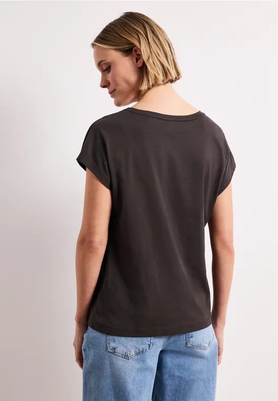 Shirt met hangende schouder en print vooraan