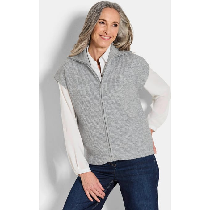 Gebreide bodywarmer met rits - grijs / gemêleerd - Gr. 21 van Goldner Fashion