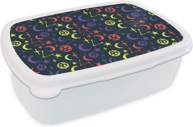 Broodtrommel Wit - Lunchbox - Brooddoos - Sterren - Planeten - Design - 18x12x6 cm - Volwassenen