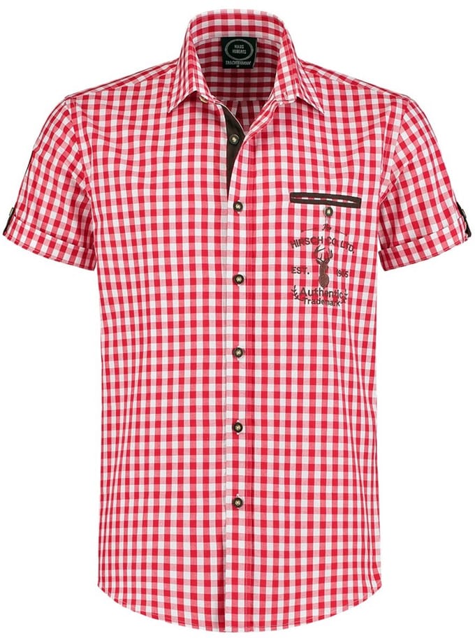 Tirol Hemd Heren Korte Mouwen - Rood-wit - Maat 5XL
