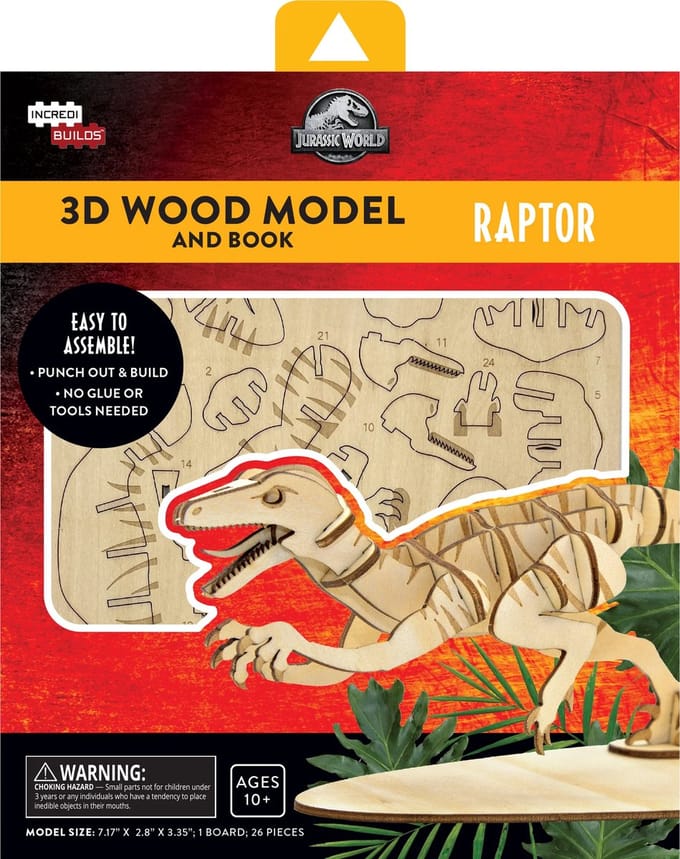 Jurassic World Raptor 3D Puzzel Model set - Maak je eigen Dino - Van Hout - 19 x 22 cm groot