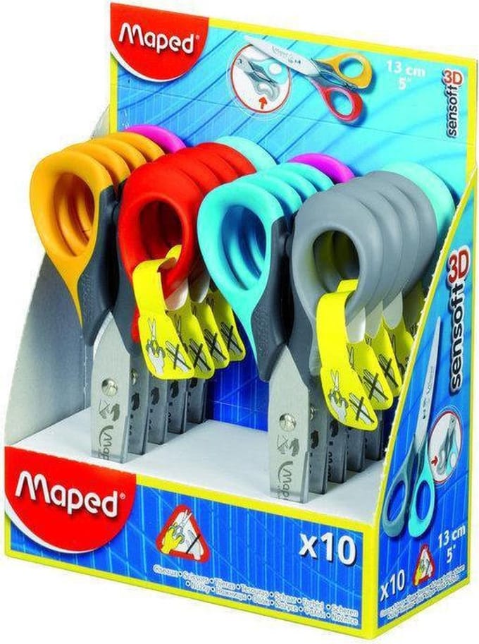 Sensoft 3D schaar 13 cm - linkshandig - zachte grepen - assorti  kleuren