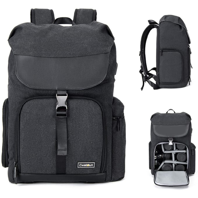Cwatcun M8 photographie sac pour appareil photo sac à dos pour appareil photo étanche Compatible avec noir