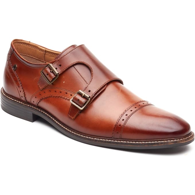 Base London Henley Monk Lederen Heren Burnt Tan Dubbele Monk Schoenen