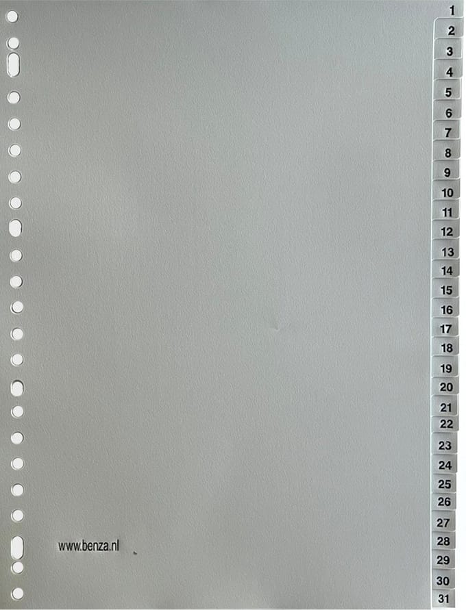 Benza Tabbladen met cijfers 1 - 31 Tabs PP - A4 - 23 ringen