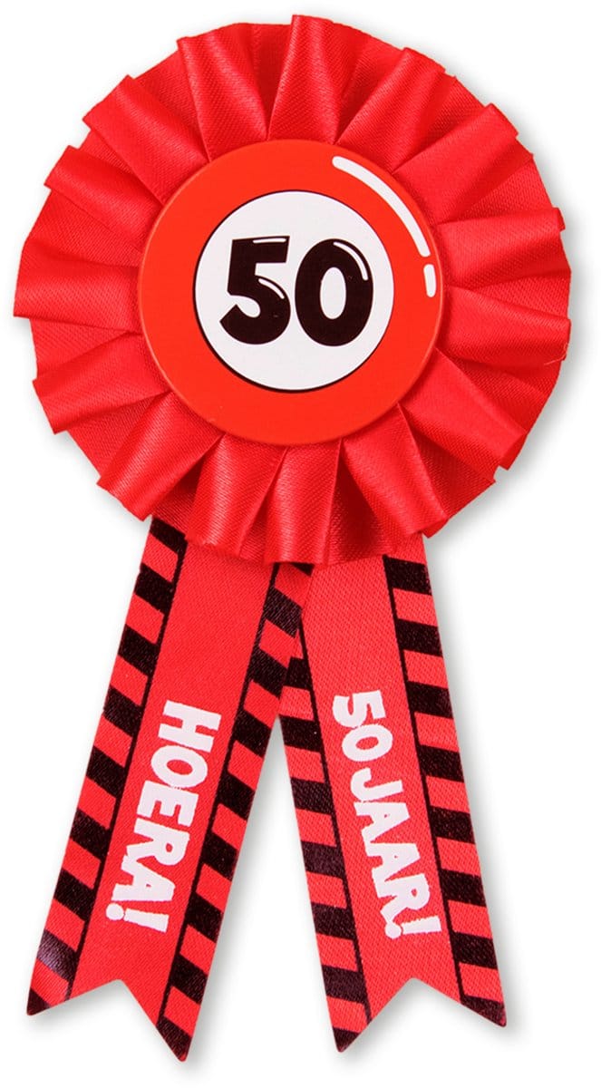 BTH - Rosette - 50 Jaar - Verjaardag Versiering - Feest - Rozet - Versiering - Verkeersbord - Button