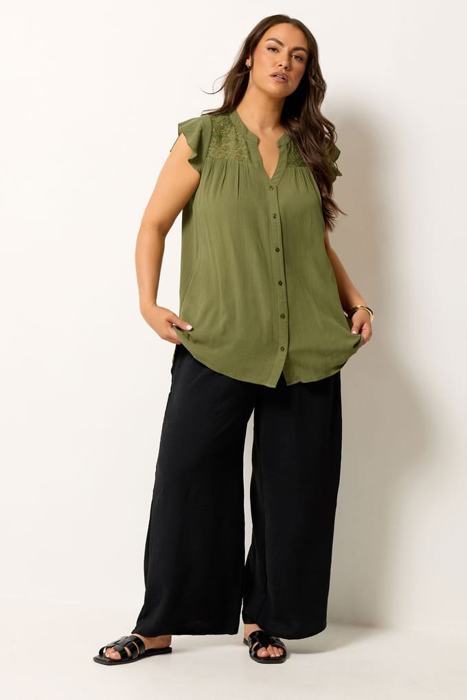 Yours Groene Gehaakte Blouse Size 48