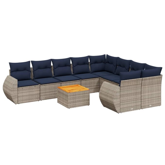 vidaXL - 10-delige - tuinbankset - met - kussens, - grijs - polyrotan