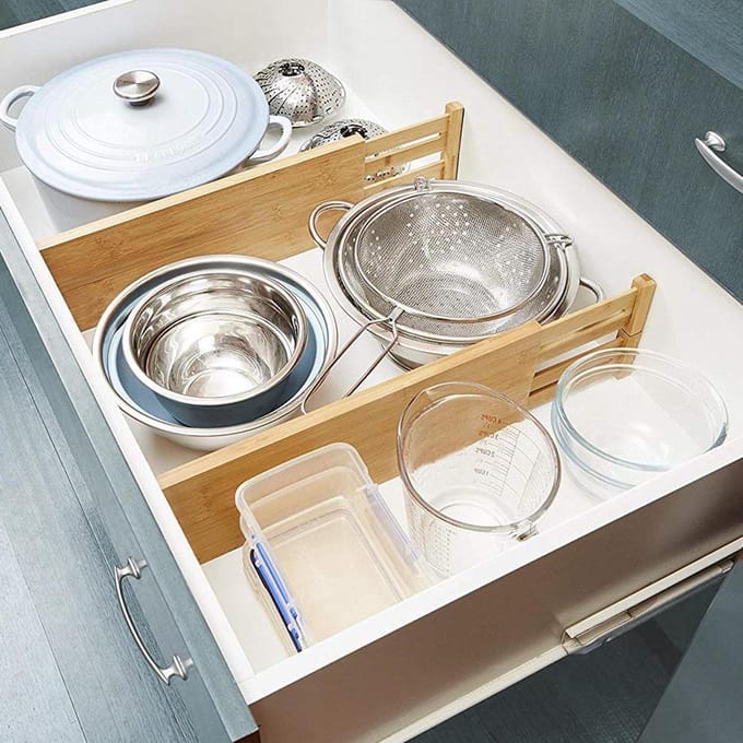 KitchenBrothers Ladeverdeler - 4 Delige Set - Uitschuifbare Lade Organizer - Verstelbaar 44–56 cm - Bamboe