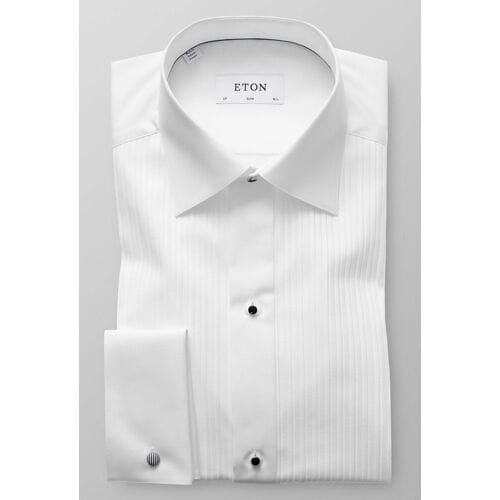 Eton Overhemd Slim Plissé Black Tie Wit / male