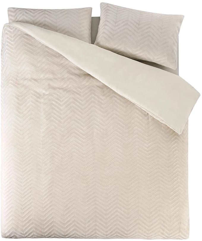 Teddy Dekbedovertrek Visgraatpatroon Beige-2-persoons (200 x 200/220 cm)