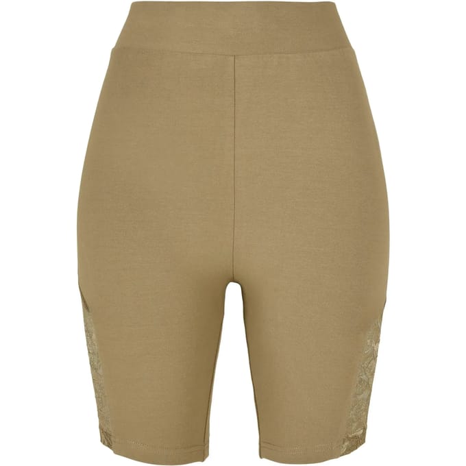 Urban Classics - High Waist Lace Inset Korte cycle broek - M - Groen