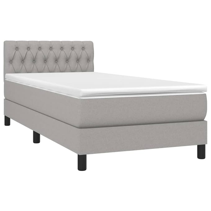 vidaXL - Boxspring - met - matras - en - LED - stof - lichtgrijs - 100x200 - cm
