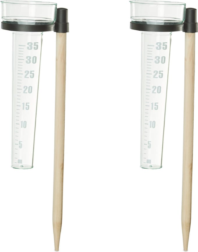 regenmeter met grondpen - set van 2 - 35 mm/m² - kunststof - hout - tuin