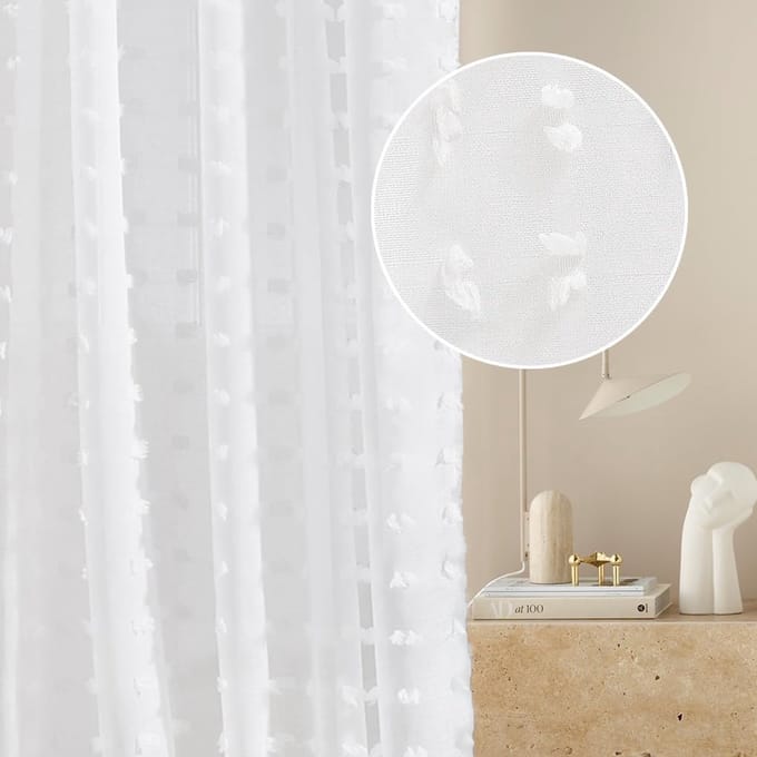 Goodivery ® Moderne Witte Gordijn met Pompons voor Sfeervolle Woon- en Slaapkamers