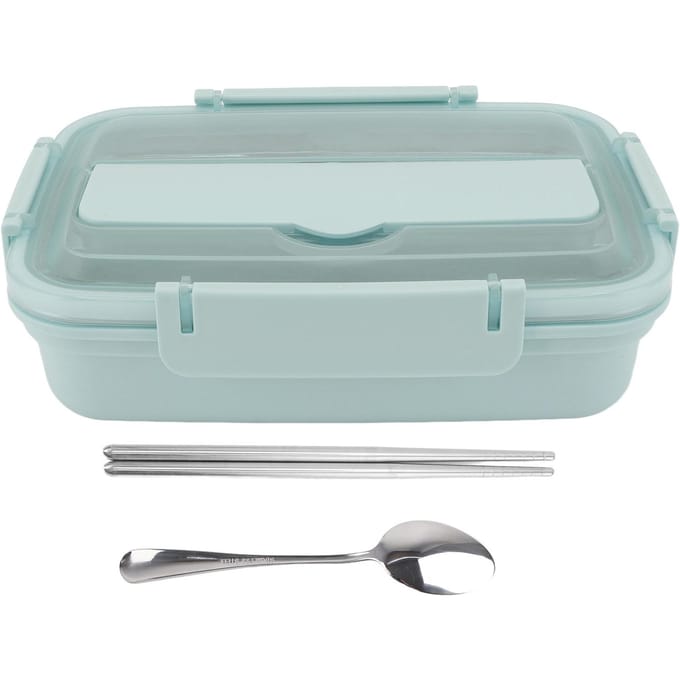 Lunchbox 3 Compartimenten 304 Roestvrij Staal Plastic Bijpassende Lepel Eetstokjes Draagbare Lunch L white