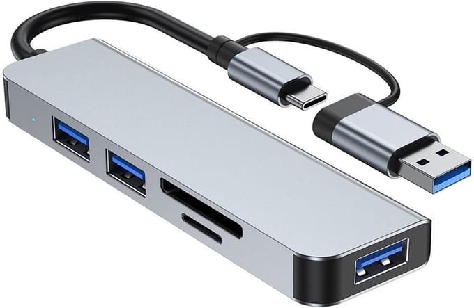 USB C Hub - Multiport Adapter - Snelle Data Overdracht - 5-in-2 Poorten - 15 x 4 x 3 cm