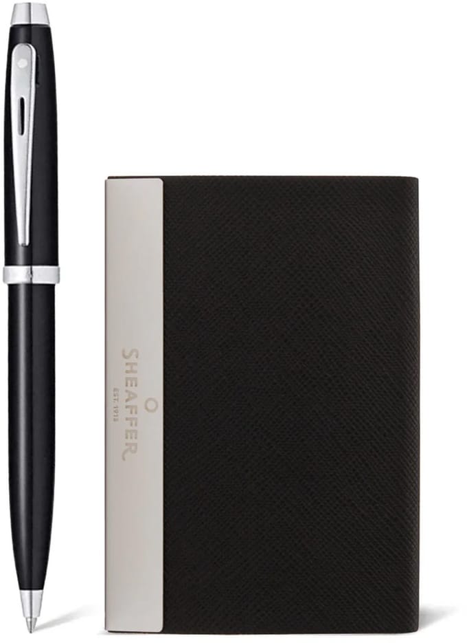 Sheaffer Balpen Giftset - 100/G9338 - glossy black lacquer chrome plated - met visitekaarthouder