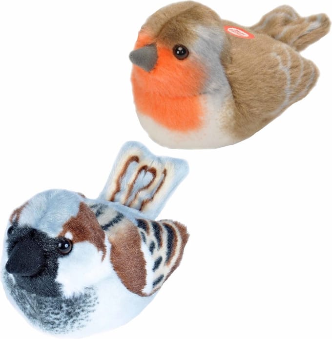 Set van 2x stuks pluche vogels knuffels van 14 cm met geluid