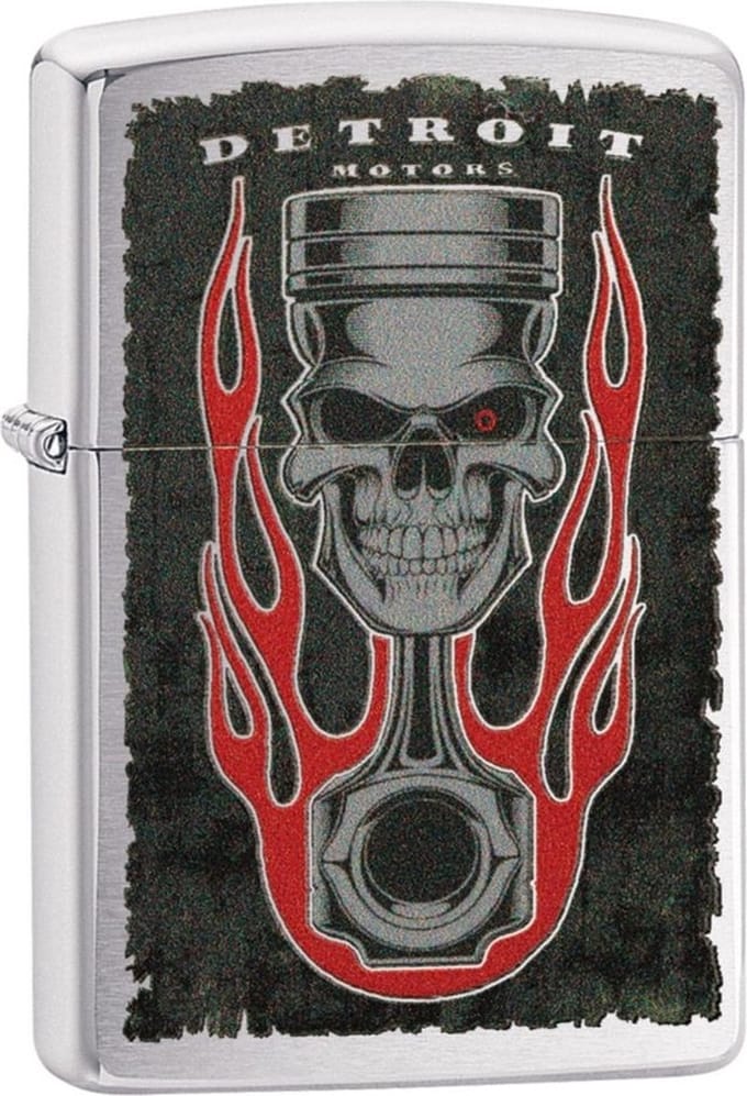 Aansteker Zippo Detroit Piston Skull Flame