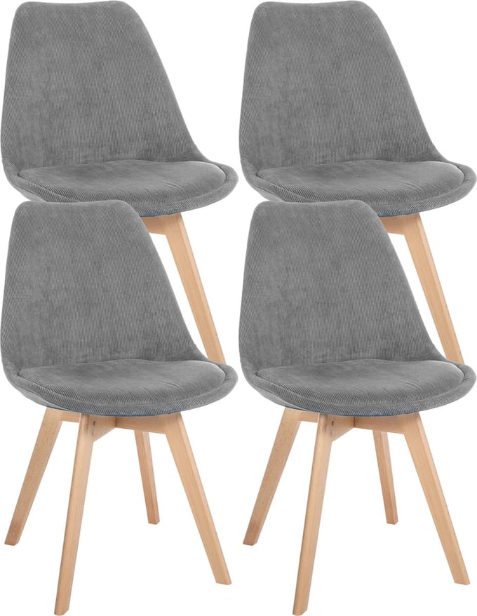CLP Linares Set van 4 eetkamerstoelen grijs Cord