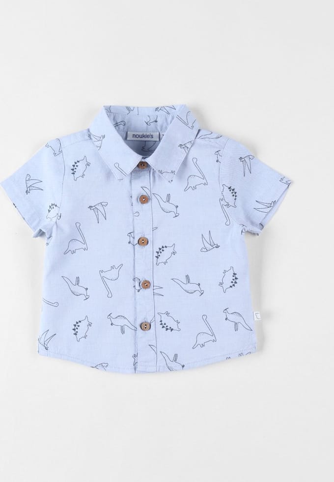 Chambray dinos hemd met korte mouwen, lichtblauw
