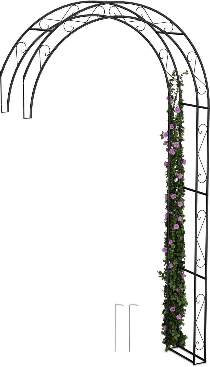 rozenboog - metaal - 245 x 130 x 36 cm - voor muur - met haringen