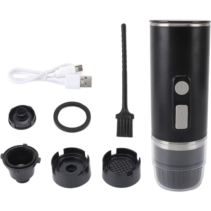 Cafetière portable 15 bars, capsules ABS, extraction de café moulu, machine à café électrique avec port USB L gray