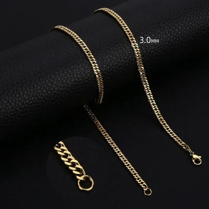 Rvs sieraden - Curb gourmetketting goudkleur- schakelketting -75cm-3mm