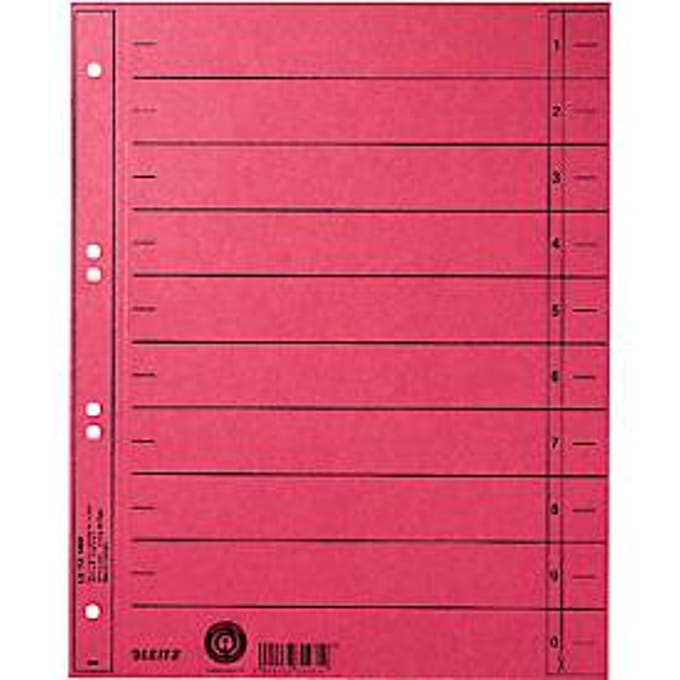 Leitz Staffeltabblad Karton - Beschrijfbare Tabs, 2/4-rings - Voor Ordners en Ringbanden - Rood