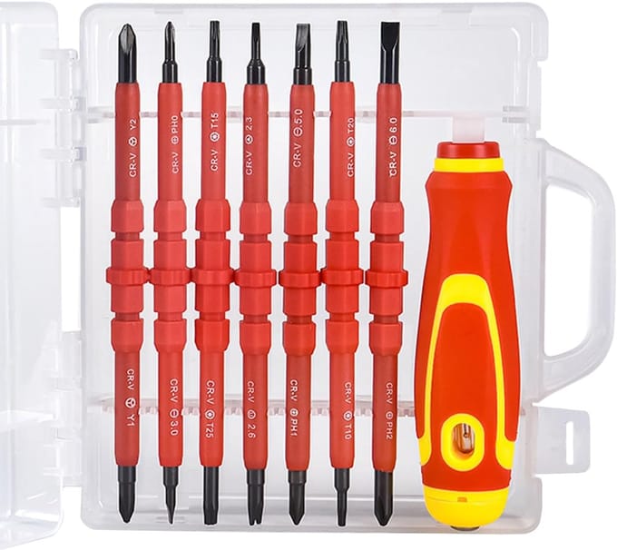 Schroevendraaier Set - Multitool Gereedschap - Elektrische Klussen - 15 Wisselbare Bits - Geïsoleerd - Zwart