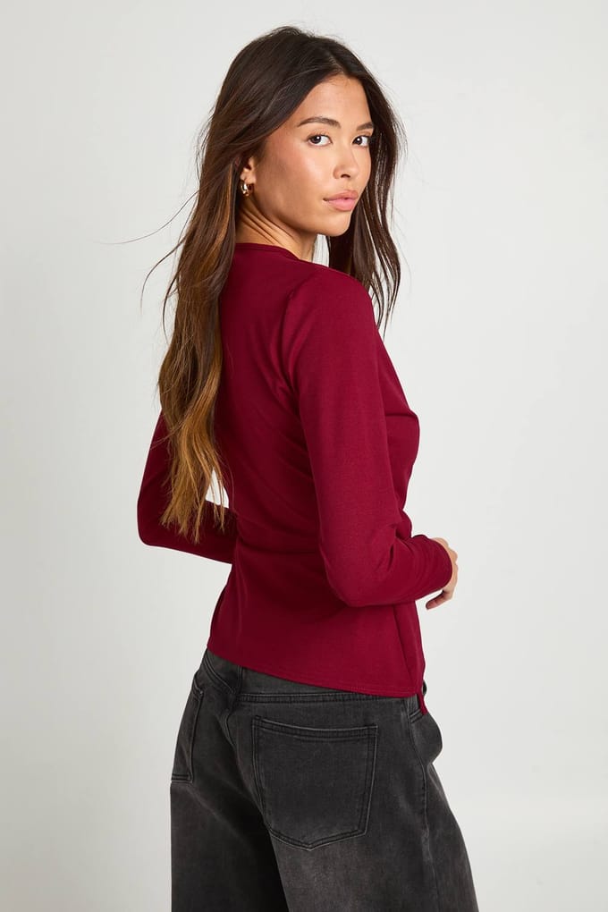 boohoo Dames Wikkel Voorzijde Strik Taille Top | Red | Maat: 8