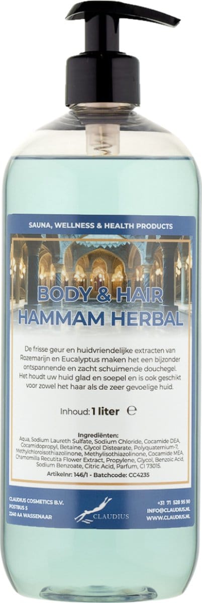 Body & Hair Hammam Herbal 1 Liter - met gratis pomp - 2 in 1 voor lichaam en haar.