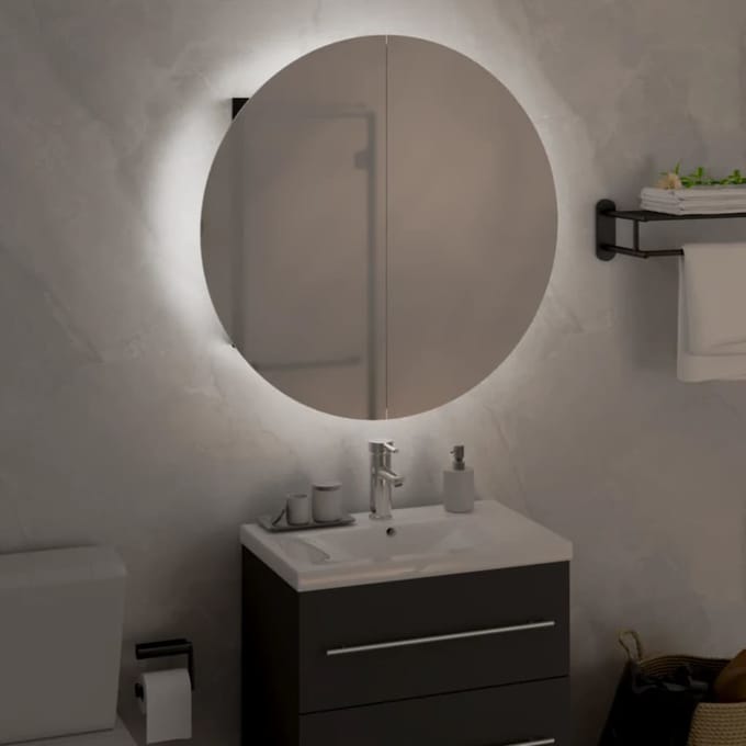 vidaXL - Badkamerkast - met - ronde - spiegel - en - LED - 47x47x17,5 - cm - zwart