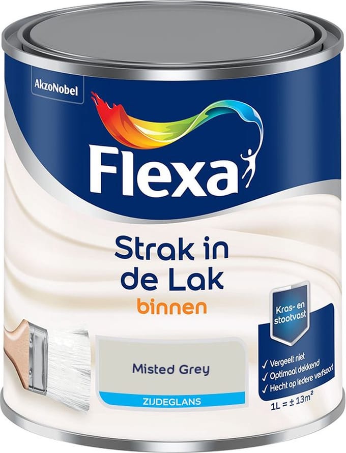 Flexa - Strak In De Lak Binnenlak Zijdeglans - Misted Grey - Mengverf - 1 L