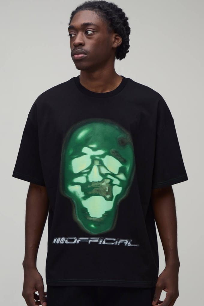 Afterlight Skelet Bedrukt T-shirt Met Korte Mouwen | Black | Size Small