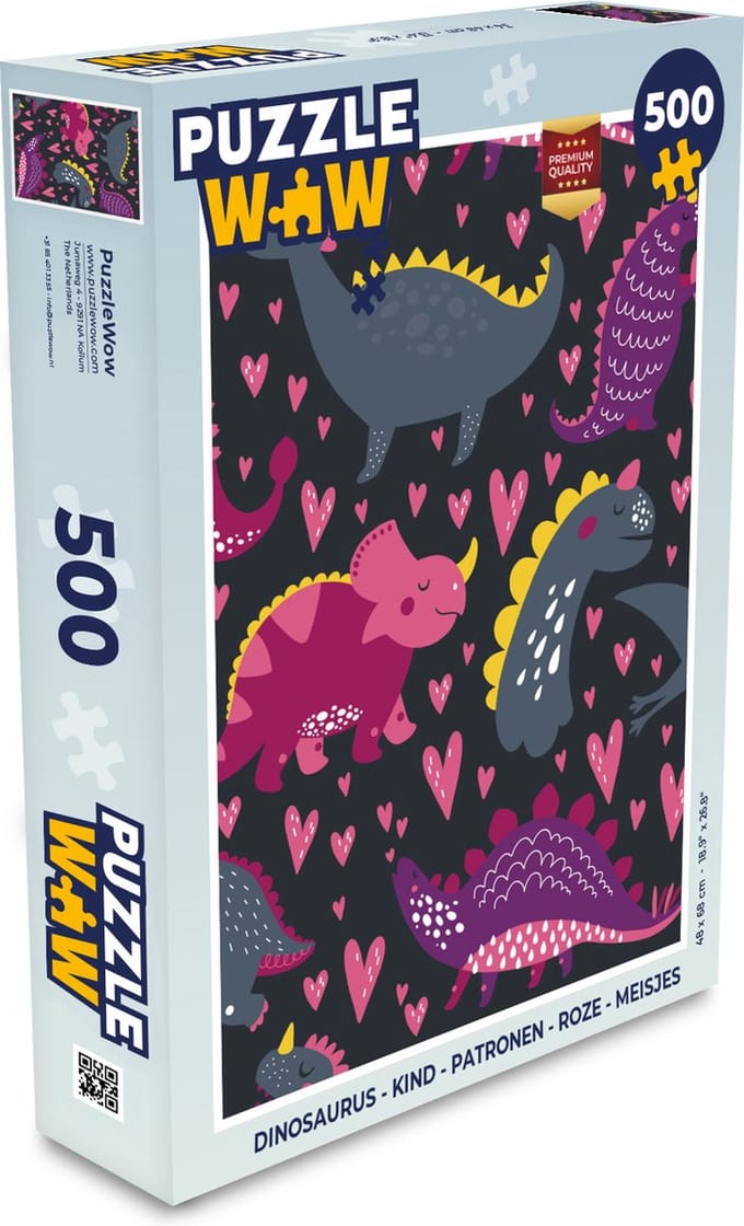 Puzzel Dinosaurus - Kind - Patronen - Roze - Meisjes - Legpuzzel - Puzzel 500 stukjes