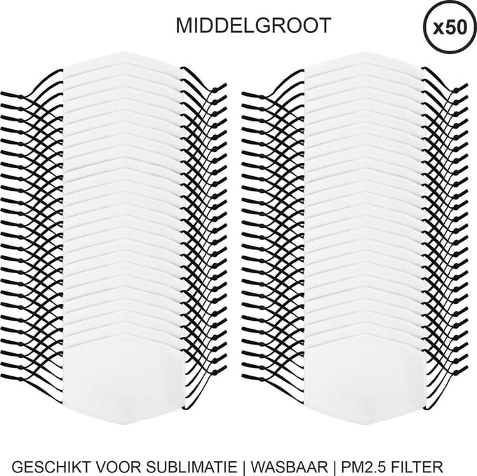 Sublimatie mondkapjes - wit - medium - set 50