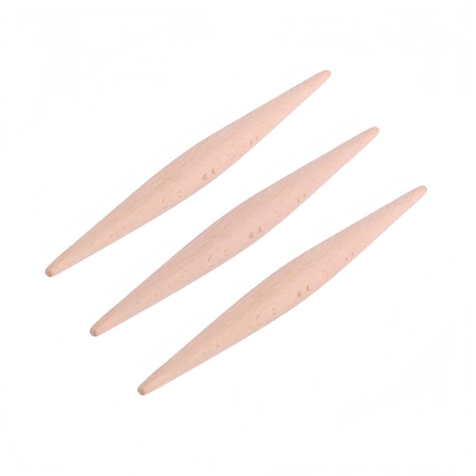 3 stuks - Deegroller van beukenhout - Bakgereedschap - Dubbelpuntige deegroller - Ongeverfde deegroller - 28 cm - Houtkleur