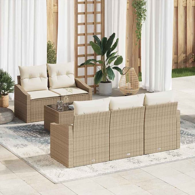vidaXL - Bankstel - 6 - st - Beige - en - Crème - poly - rattan