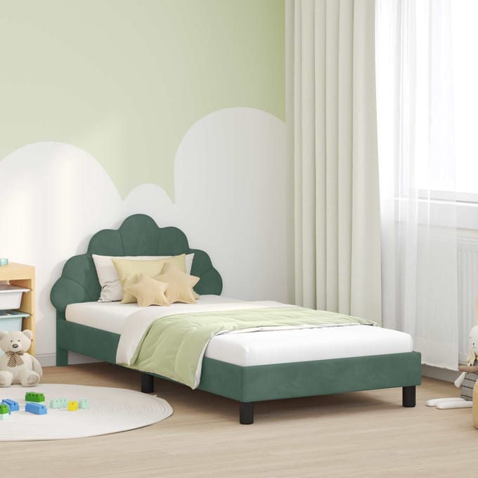 vidaXL - Kinderen - bedframe - met - hoofdboard - Zeegroen - 90 - x - 200 - cm - Fluweel