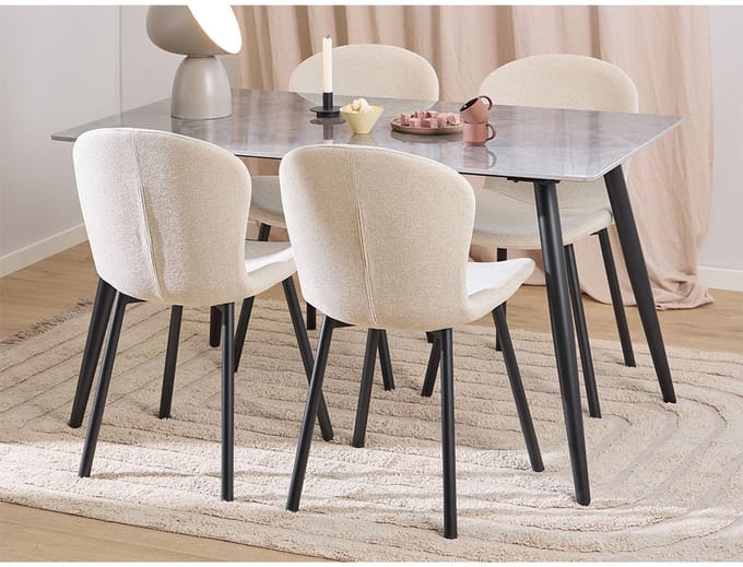 Wicklow eethoek tafel met 4 stoelen grijs, beige.